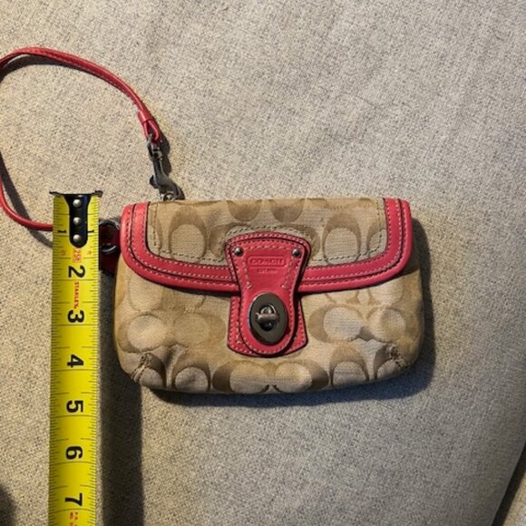 Coach Signature C Jacquard Wristlet with Pink Leather Trim - Picture 10 of 12
